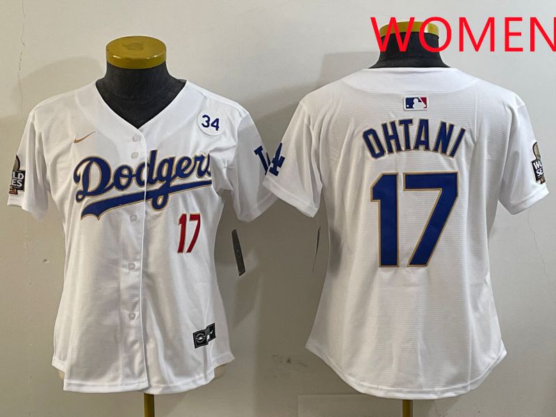 Women Los Angeles Dodgers #17 Ohtani White Gold Game 2025 Nike MLB Jersey style 5->women mlb jersey->Women Jersey
